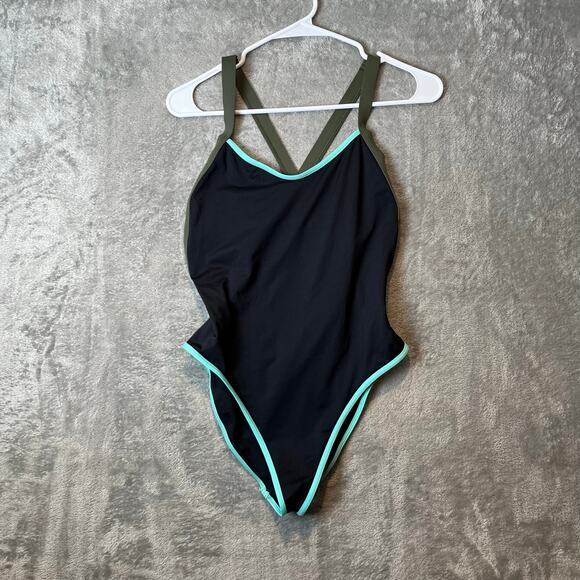 L*Space Color Block V-neck Cross-back Maniac One Piece Black Swimsuit‎ Sz 8 - Picture 1 of 6